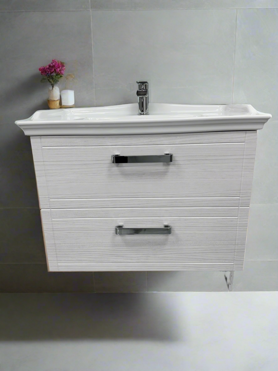 Capdokia 800mm White Regato 2-Draw Wallhung Bathroom Vanity Unit with Nano Glazed Ceramic Basin