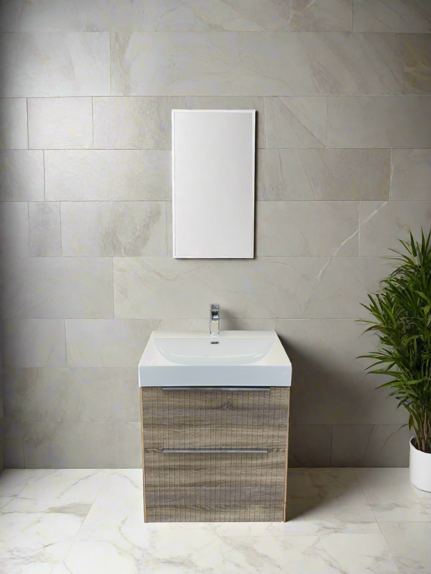 1180-70 700mm Oak Linear 2-Draw Floorstanding Bathroom Vanity unit with Nano Glazed Ceramic Basin