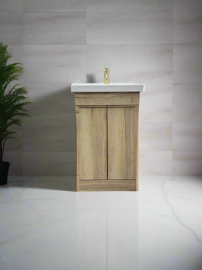 Novo Frame 500mm Oak Wood 2-Door Bathroom Vanity unit with Nano Glazed Ceramic Basin