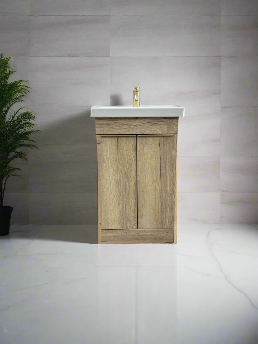 Novo Frame 500mm Oak Wood 2-Door Bathroom Vanity unit with Nano Glazed Ceramic Basin