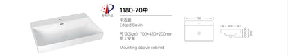 1180-70 700mm Oak Linear 2-Draw Floorstanding Bathroom Vanity unit with Nano Glazed Ceramic Basin