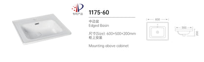 1175-60 600mm Opus White Matt 2-Draw Handleless Wall Hung Bathroom Vanity Unit with Nano Glazed Ceramic Basin