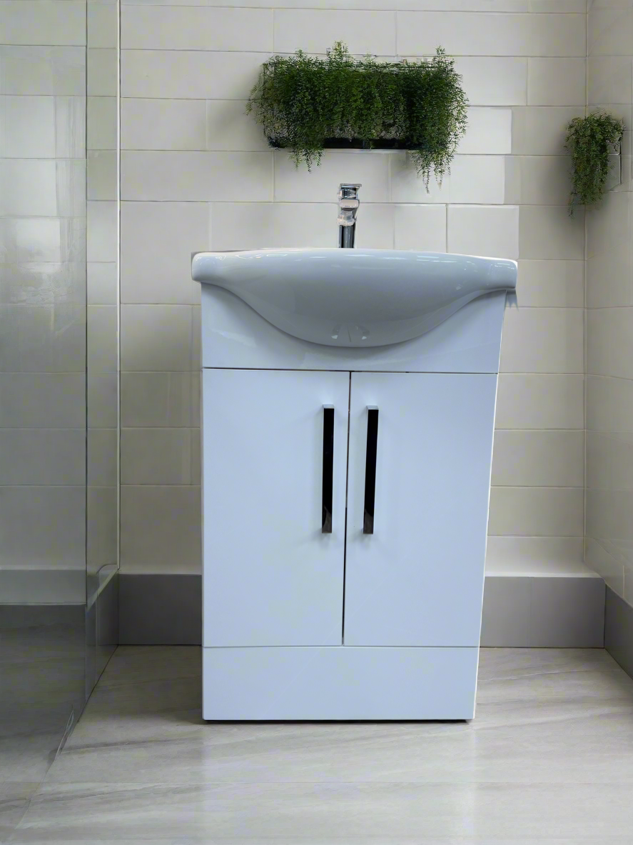 Novo Nil 550mm White Gloss Floorstanding Vanity unit with Nano Glazed Ceramic Basin