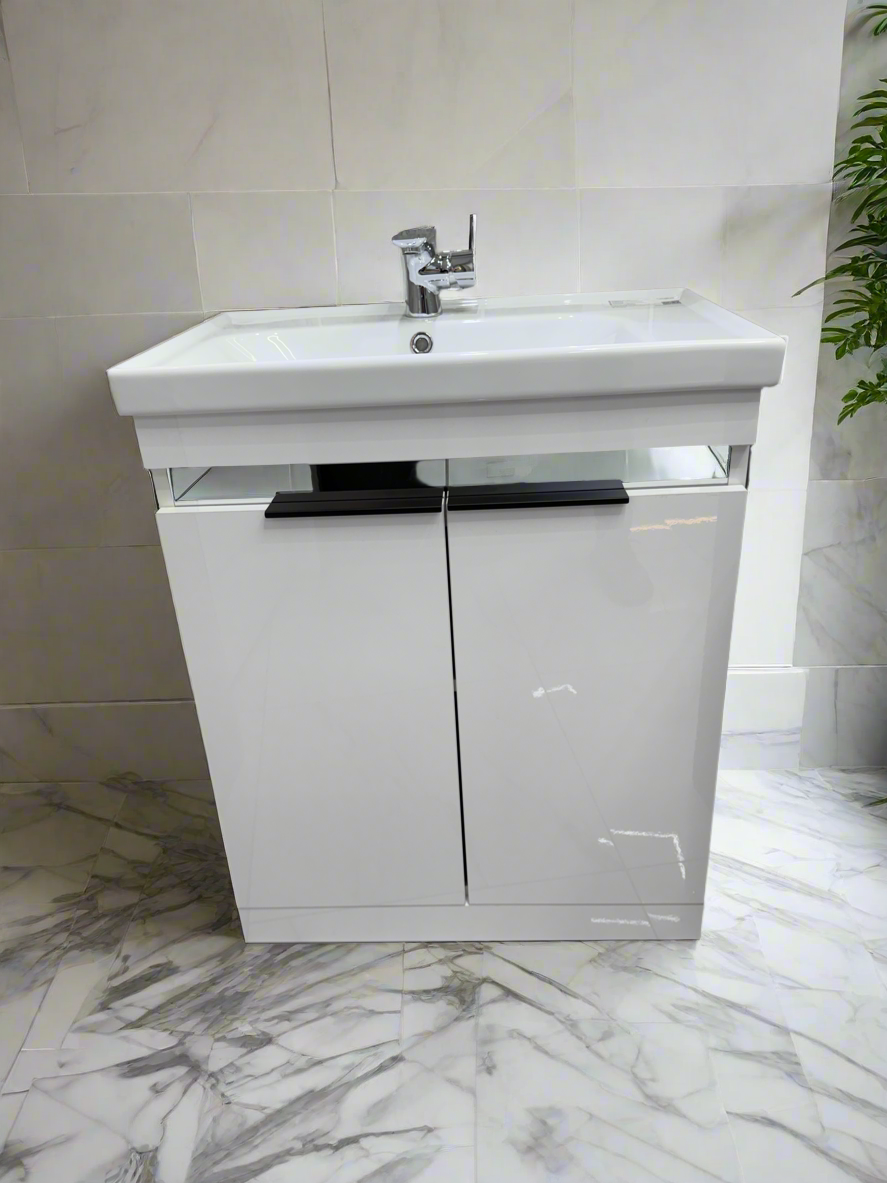 Novo Frame 700mm White Gloss 2-Door Floorstanding Vanity unit with Nano Glazed Ceramic Basin