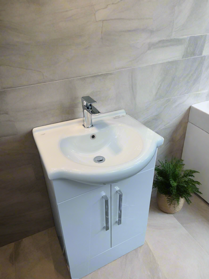 Novo Nil 550mm White Gloss Floorstanding Vanity unit with Nano Glazed Ceramic Basin
