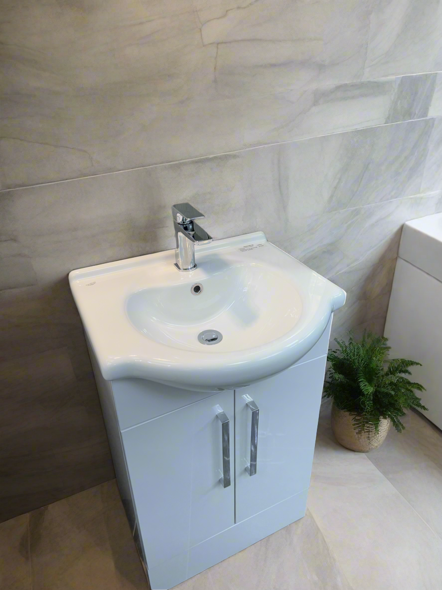 Novo Nil 550mm White Gloss Floorstanding Vanity unit with Nano Glazed Ceramic Basin
