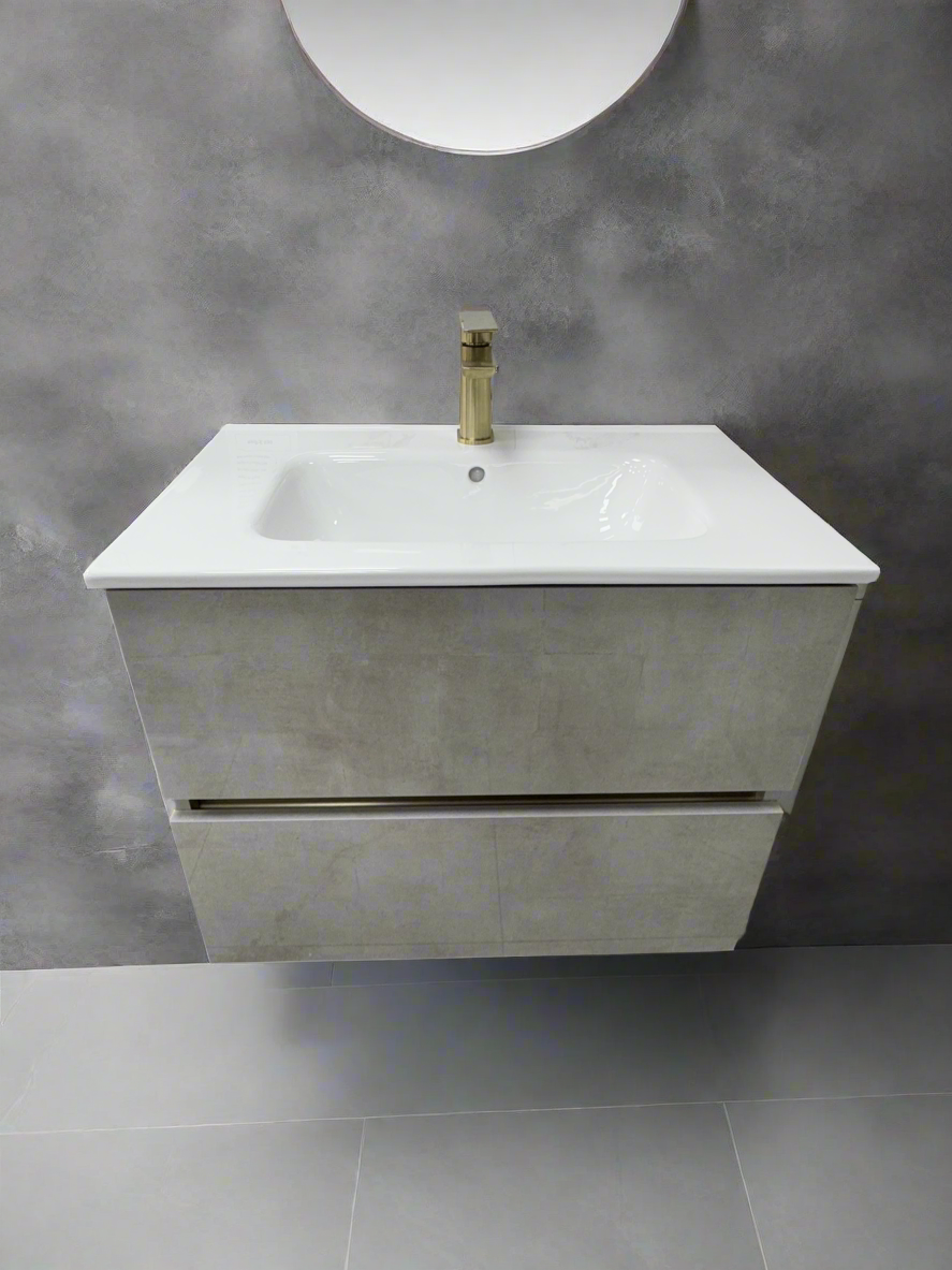3107-70 Spanish Grey 700mm 2-Draw Handless Wall Hung Bathroom Vanity unit Inc Nano Glazed Ceramic Basin