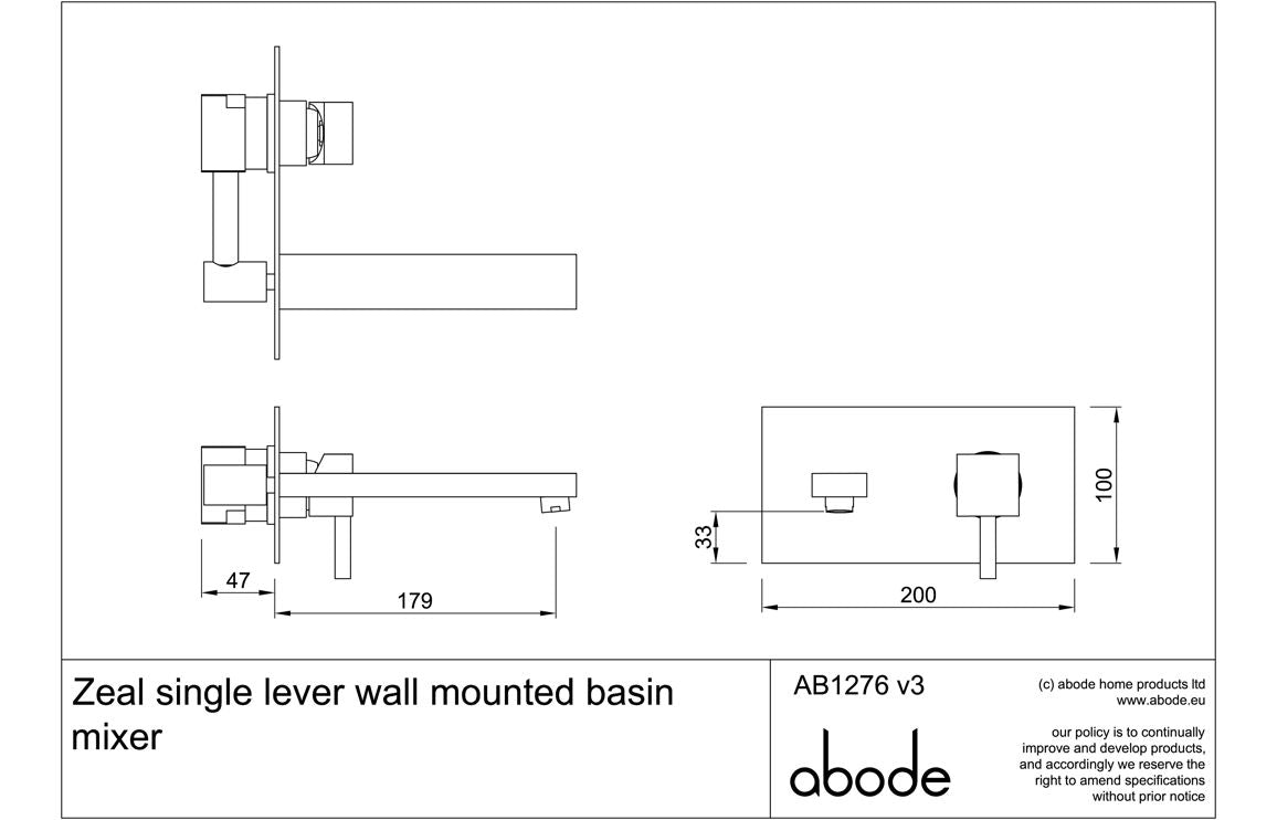 Abode Zeal Wall Mounted Basin Mixer - Chrome