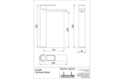 Abode Levarto Tall Basin Mixer - Matt Black & Brass