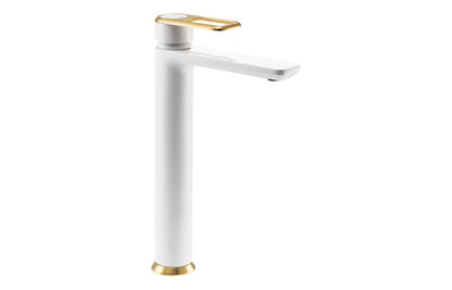 Abode Levarto Tall Basin Mixer - Matt White & Brass