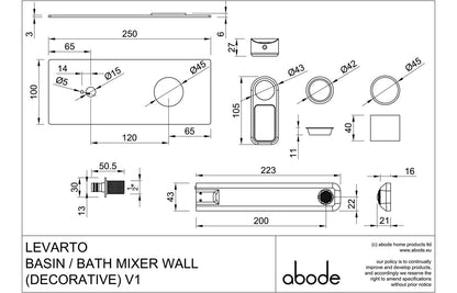 Abode Levarto Wall Mounted Basin / Bath Mixer - Matt Black & Brass