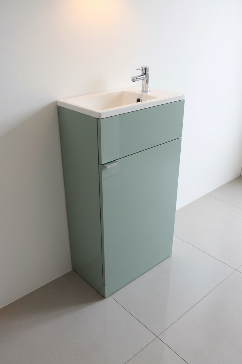 Novo Mini L 400mm Blue Metallic Cloakroom Floorstanding Vanity unit with Nano Glazed Ceramic Basin