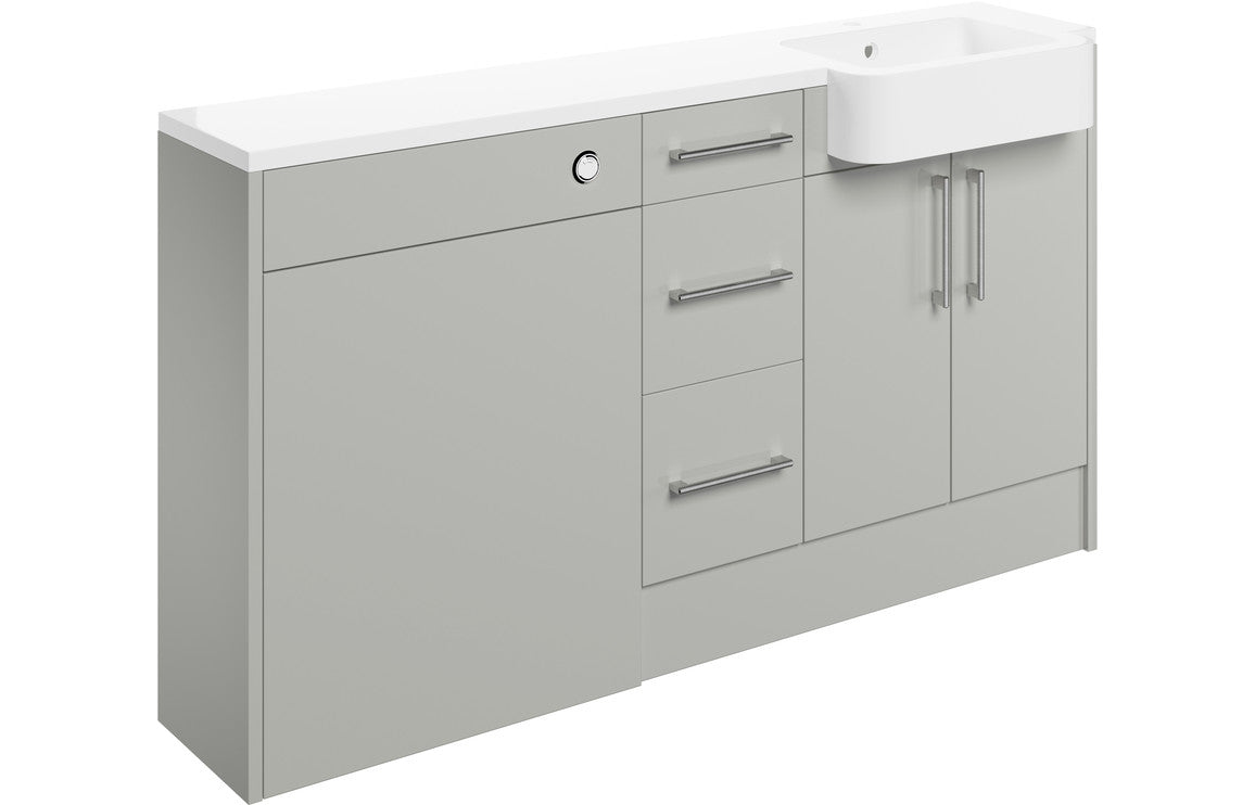 Alba 1542mm Basin, WC & 3 Drawer Unit Pack - Light Grey Gloss
