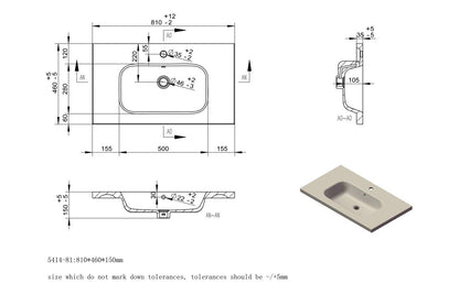 Align 815mm Wall Hung 1 Drawer Basin Unit & Basin - Matt Cotton