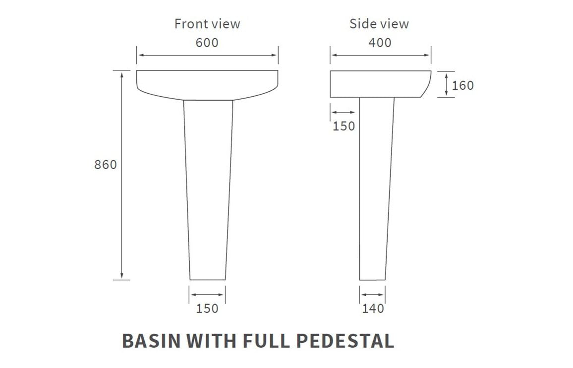 Amyris 600x400mm 1TH Basin & Full Pedestal