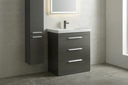 Novo Arya 800mm  3-Draw GunMetal Floorstanding Vanity unit with Nano Glazed Ceramic Basin