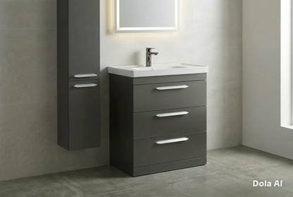 Novo Arya 800mm  3-Draw GunMetal Floorstanding Vanity unit with Nano Glazed Ceramic Basin