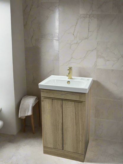 Novo Frame 500mm Oak Wood 2-Door Bathroom Vanity unit with Nano Glazed Ceramic Basin