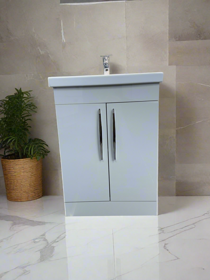 Novo Elite 600mm Gloss White 2-Door Floorstanding Vanity unit with Nano Glazed Ceramic Basin