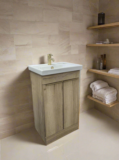 Novo Frame 500mm Oak Wood 2-Door Bathroom Vanity unit with Nano Glazed Ceramic Basin