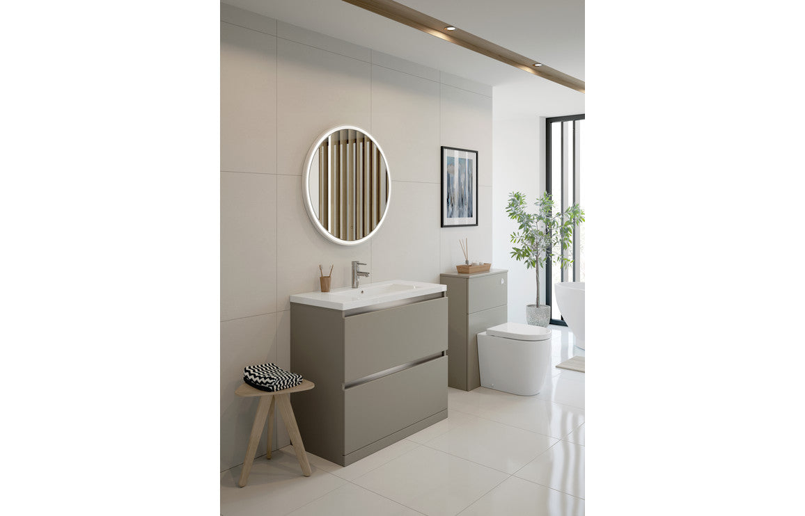 Carya 615mm 2 Drawer Floor Standing Basin Unit Inc. Basin - Latte
