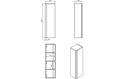 Cresta 350mm Wall Hung 1 Door Tall Unit - Matt Black & Glass