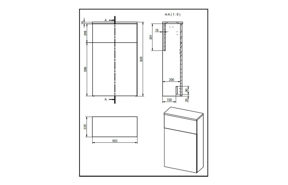Cresta 500mm WC Unit - Matt Cotton & Oak Effect