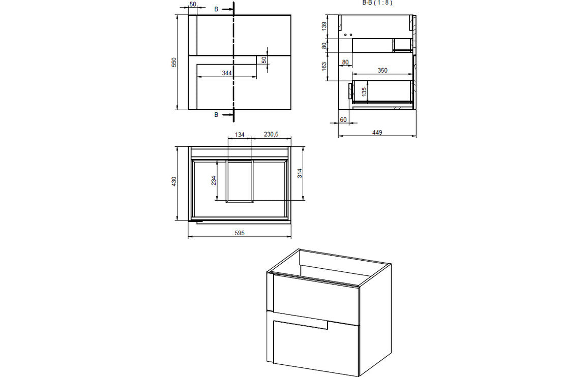 Cresta 605mm Wall Hung 2 Drawer Basin Unit & Co-ordinating Basin - Matt Black & Glass