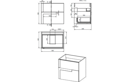 Cresta 605mm Wall Hung 2 Drawer Basin Unit & Co-ordinating Basin - Matt Black & Glass