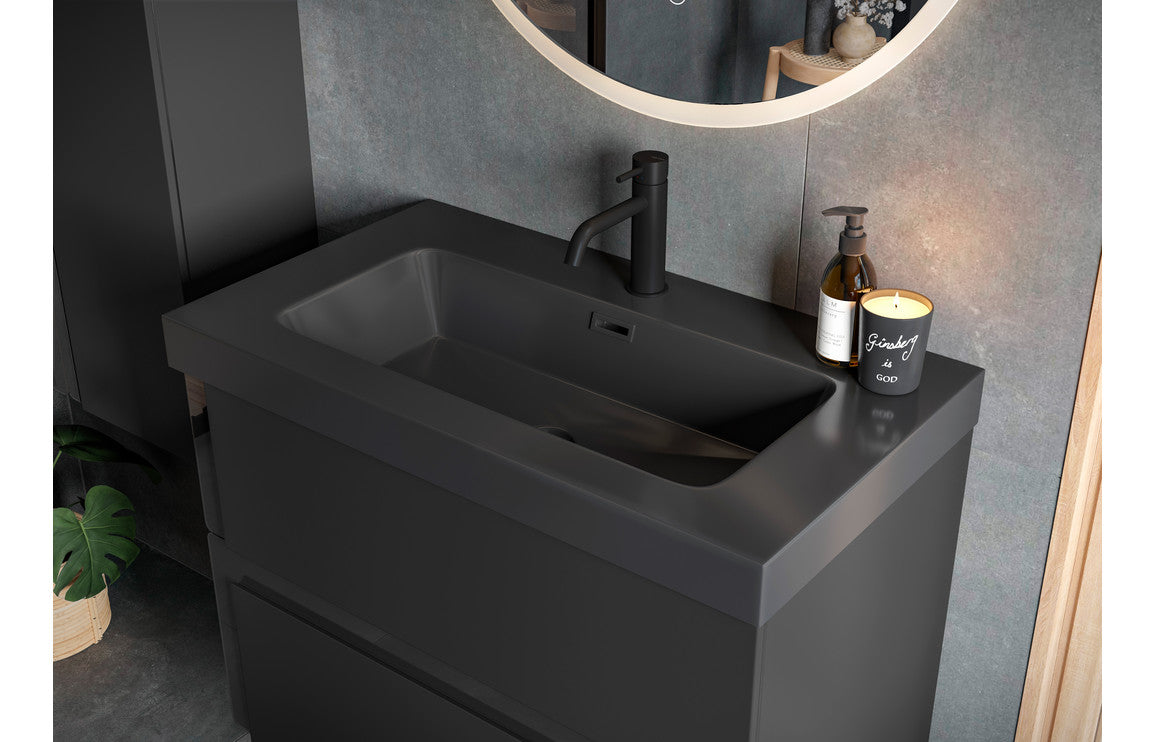 Cresta 350mm Wall Hung 1 Door Tall Unit - Matt Black & Glass