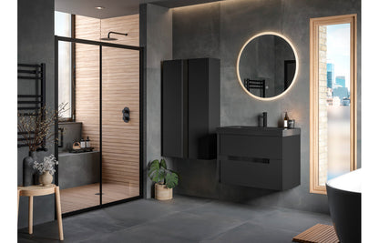 Cresta 615mm Wall Hung 2 Drawer Basin Unit & White Basin - Matt Cotton & Oak Effect