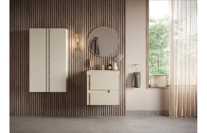 Cresta  815mm Wall Hung 2 Drawer Basin Unit & White Basin - Matt Cotton & Oak Effect
