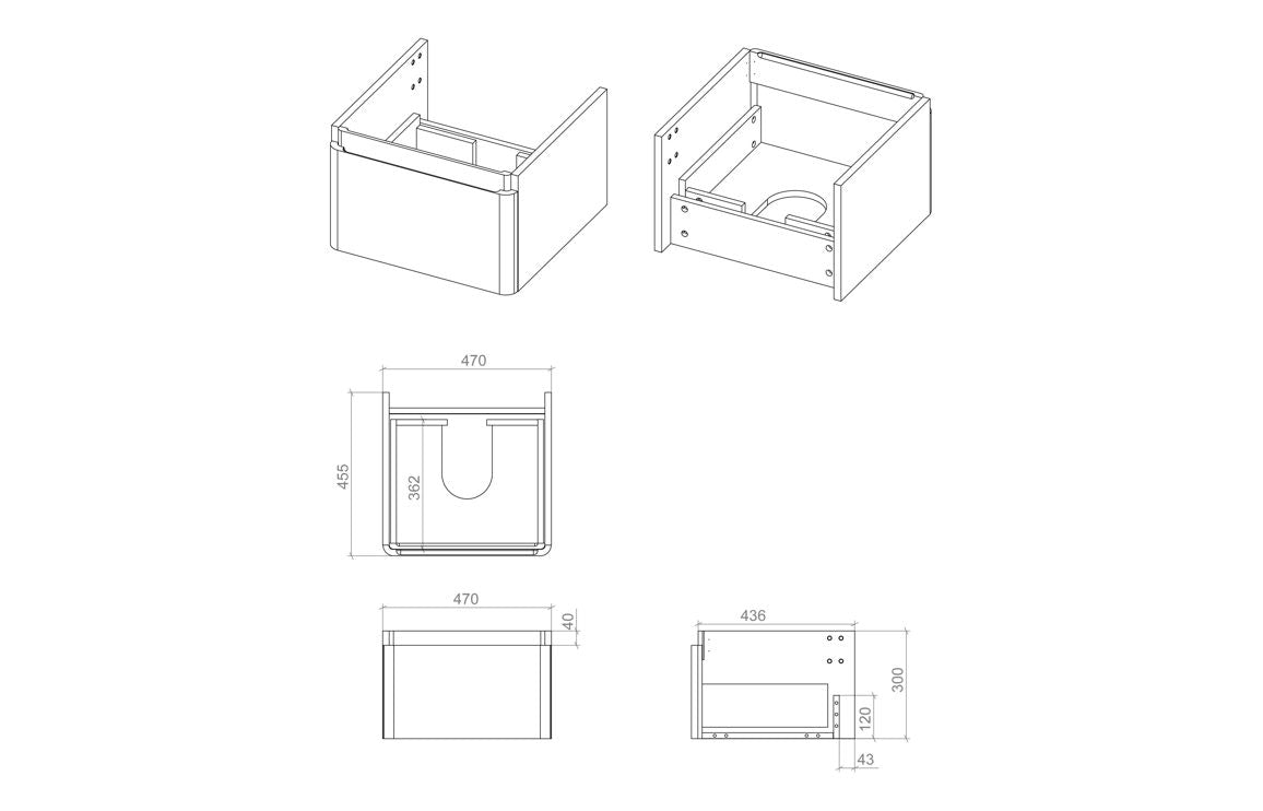 Costline 500mm Wall Hung 1 Drawer Basin Unit & Basin - Matt Black