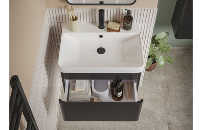 Costline 500mm Wall Hung 1 Drawer Basin Unit & Basin - Matt Black