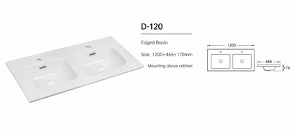 D-120 1200mm Grey Gloss 4 Draw Wall Hung Bathroom Vanity unit with WoodenFrame Inc Double Ceramic Basin