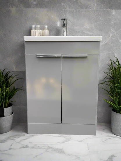 Novo 1187-60 600mm Grey Gloss 2-Door Floorstanding Vanity unit & Nano Glazed Ceramic Basin