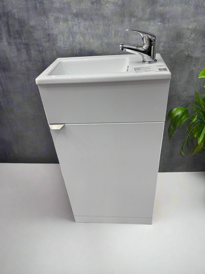 Novo Mini 400mm White Gloss Single door Floorstanding Cloackroom Vanity unit with Nano Ceramic Glazed Basin