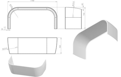 1700mm J Shape Bath Panel