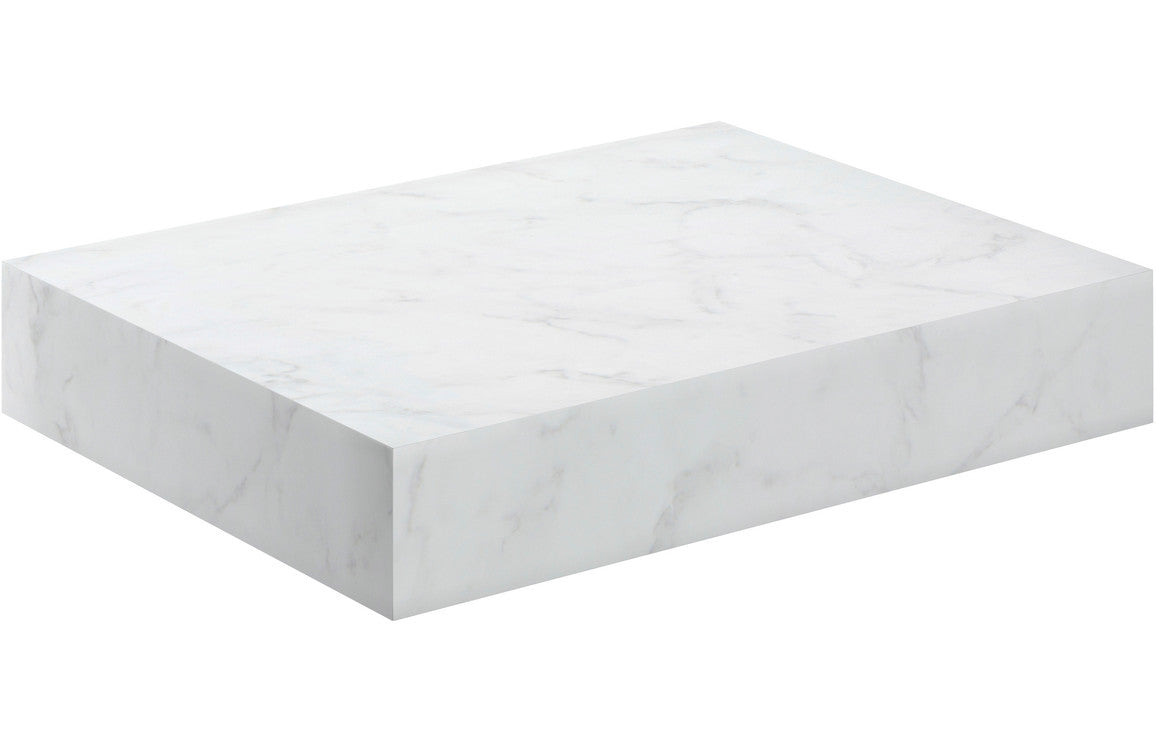 Nature 600mm Wall Hung White Marble Basin Shelf & Bottle Trap