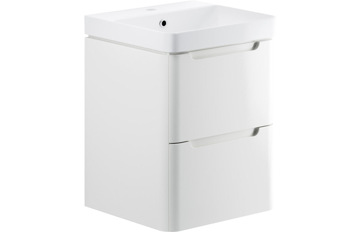 Lambi 500mm 2 Drawer Wall Hung Cloakroom Basin Unit - White Gloss