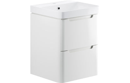 Lambi 500mm 2 Drawer Wall Hung Cloakroom Basin Unit - White Gloss