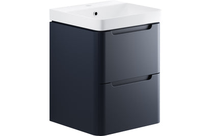 Lambi 500mm 2 Drawer Wall Hung Cloakroom Basin Unit - Matt Indigo