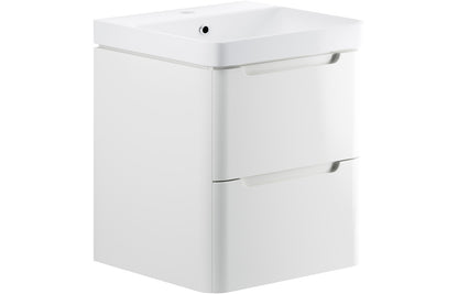 Lambi 600mm 2 Drawer Wall Hung Basin Unit - White Gloss