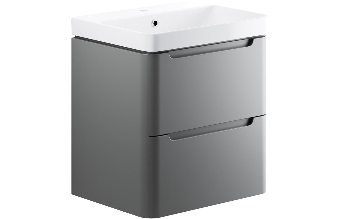 Lambi 600mm 2 Drawer Wall Hung Basin Unit - Matt Grey