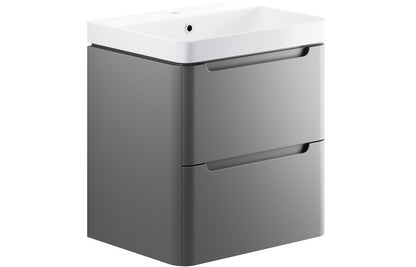 Lambi 600mm 2 Drawer Wall Hung Basin Unit - Matt Grey