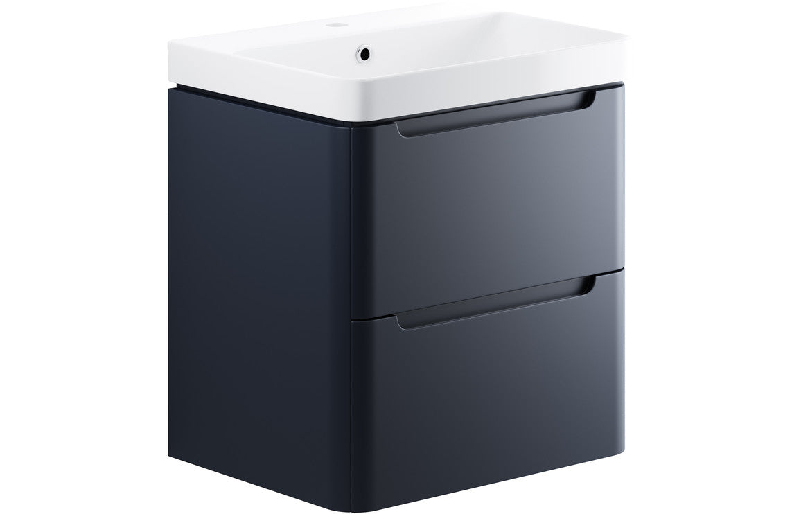 Lambi 600mm 2 Drawer Wall Hung Basin Unit - Matt Indigo