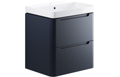 Lambi 600mm 2 Drawer Wall Hung Basin Unit - Matt Indigo