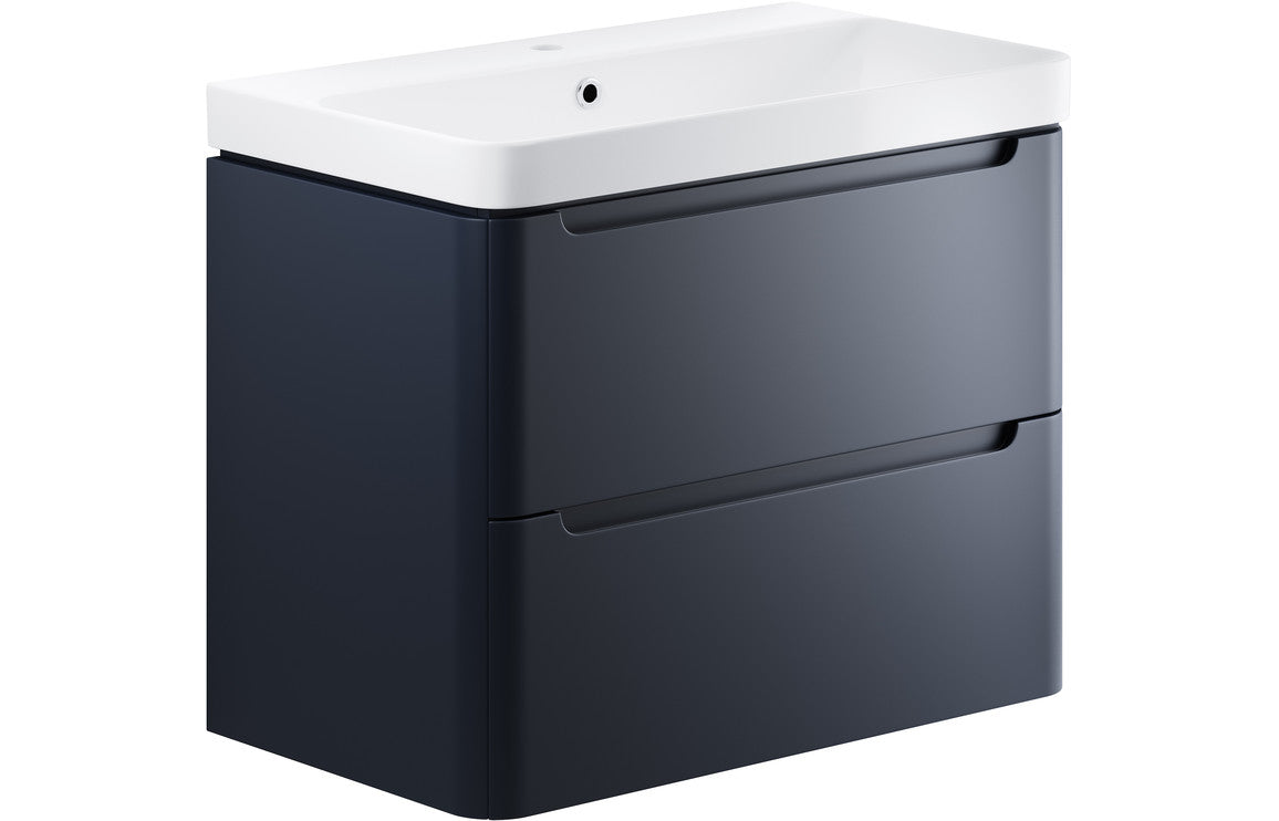 Lambi 800mm 2 Drawer Wall Hung Basin Unit - Matt Indigo