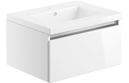 Carya 615mm 1 Drawer Wall Hung Basin Unit Inc. Basin - White Gloss
