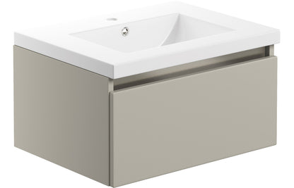 Carya 615mm 1 Drawer Wall Hung Basin Unit Inc. Basin - Latte